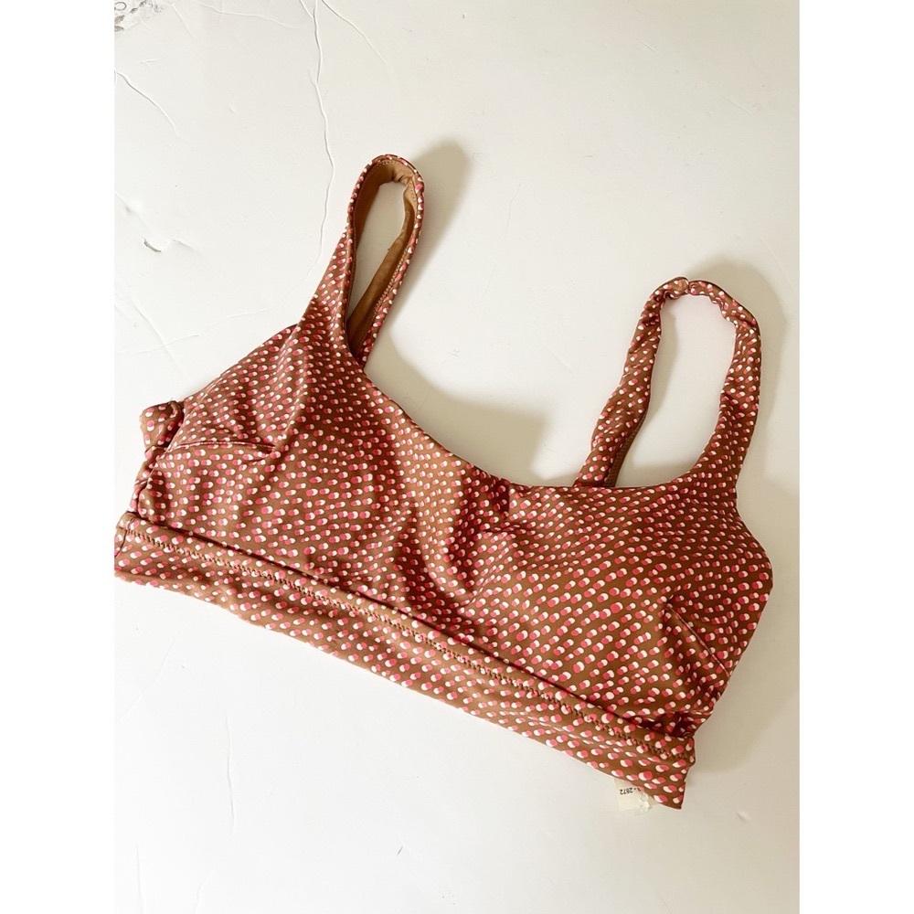Aerie brown/pink/white polka dot scoop neck bikini top NWT M - Picture 2 of 10